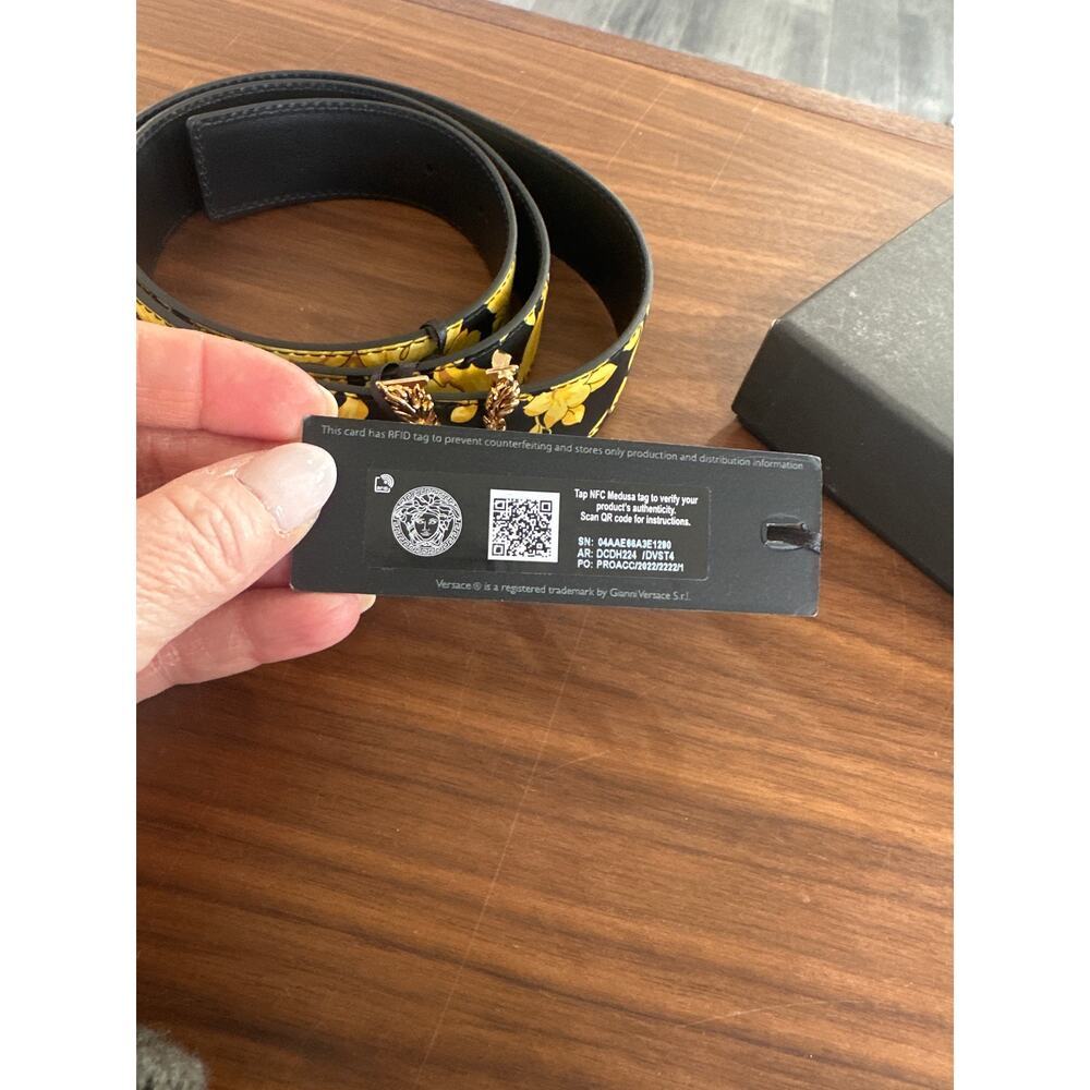 NWT Versace Virtus Barocco Print Leather Belt Size 80/32 - Picture 4 of 8